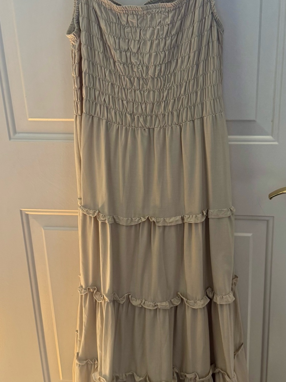 Zenana Outfitters Cream/lLight Beige Tiered Maxi Skirt with Smocked Waist - Picture 2 of 3
